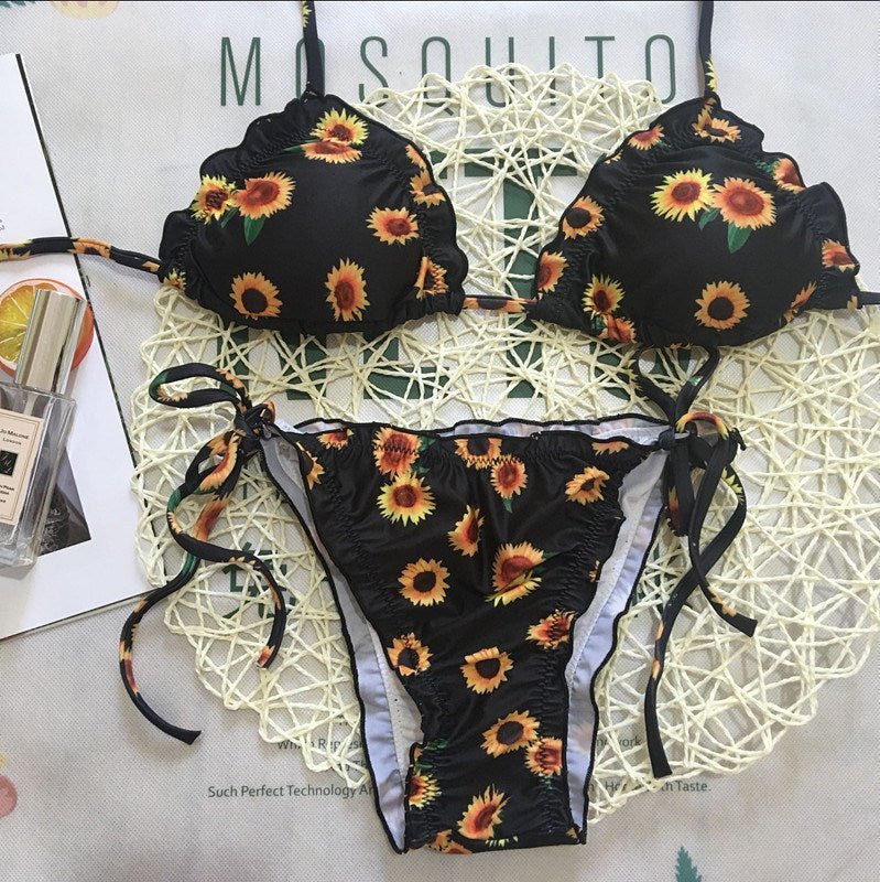 Sunflower Print Bikini Set with Tie Bottoms3P's Inclusive Beauty
