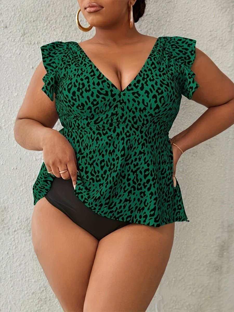 Ruffle Trim Leopard Print Bikini Set - High Stretch Swimsuit3P's Inclusive Beauty