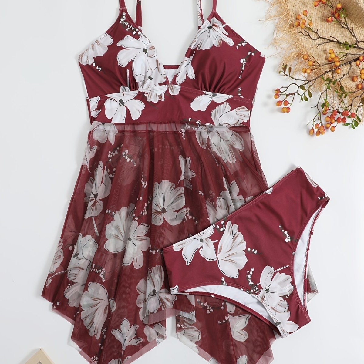 Floral Print Mesh Bikini Set - High Stretch Swimsuit3P's Inclusive Beauty