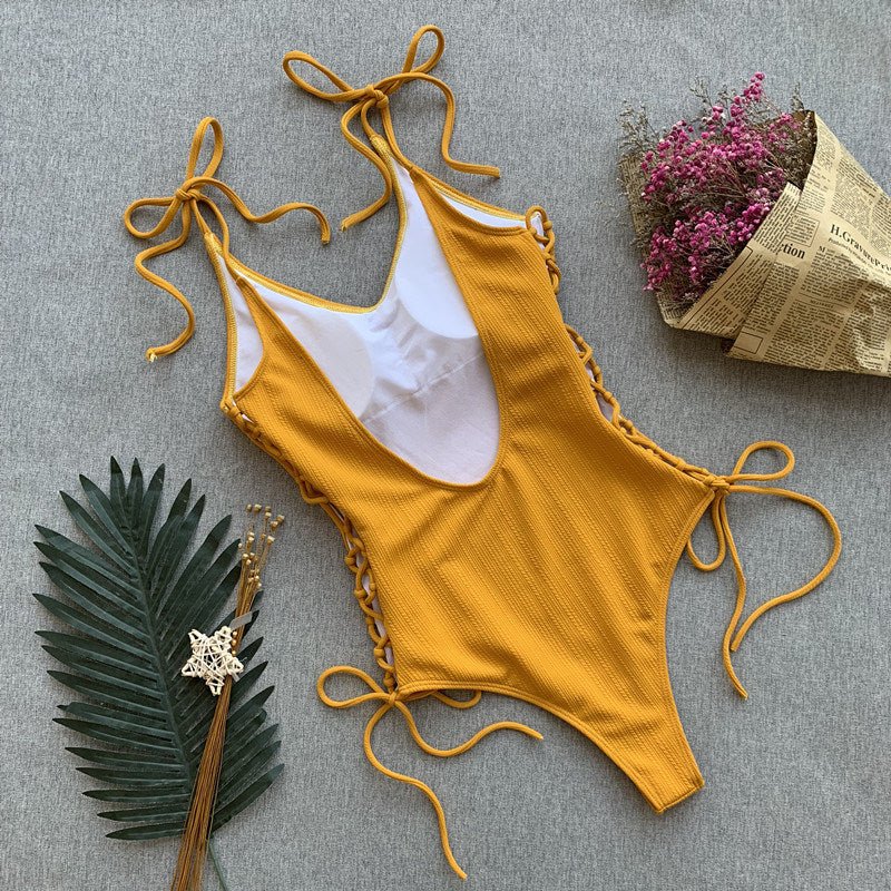 Solid One Piece Swimsuit with Lace Up Sides3P's Inclusive Beauty