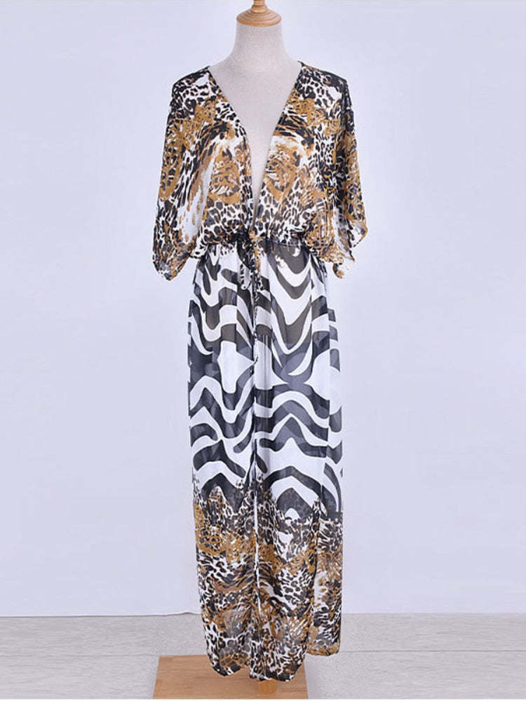 Chiffon Beach Kimono - Leopard Print3P's Inclusive Beauty