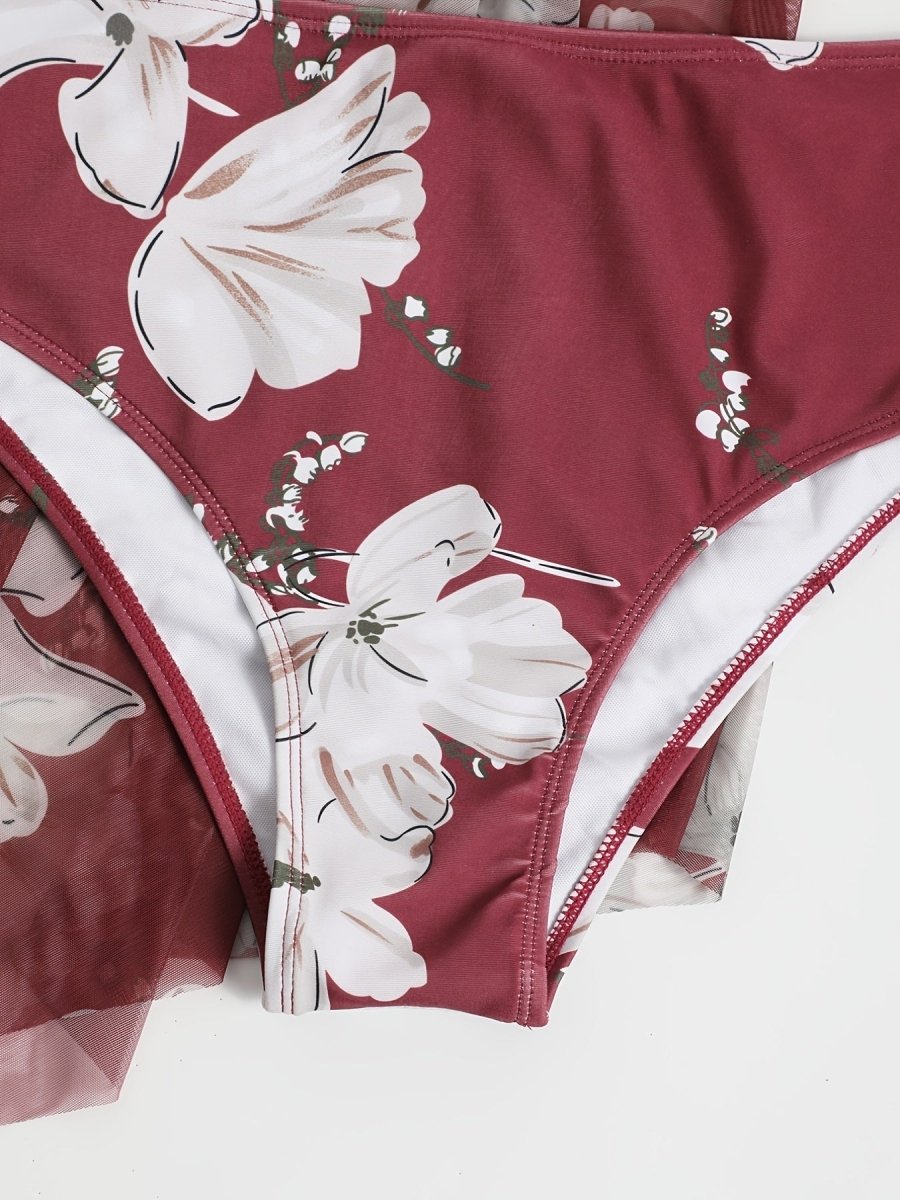 Floral Print Mesh Bikini Set - High Stretch Swimsuit3P's Inclusive Beauty