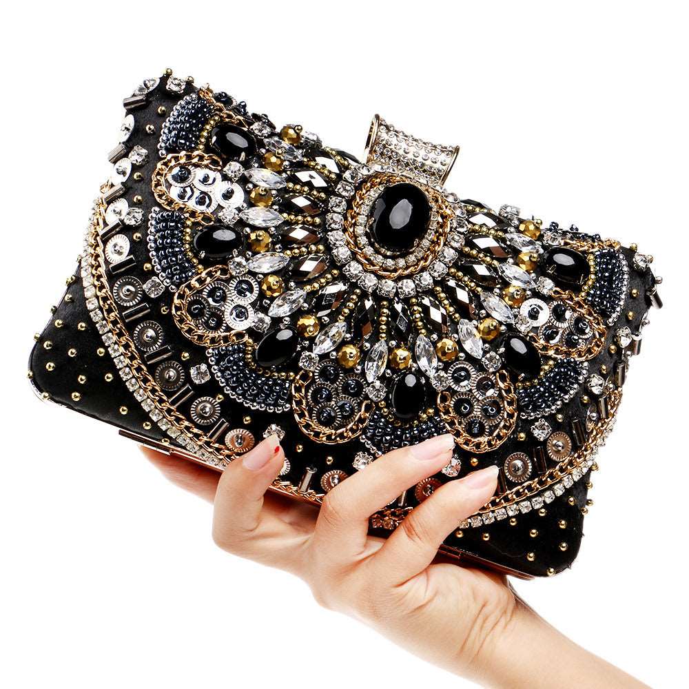 Embroidered Evening Clutch, Black~3P's Inclusive Beauty