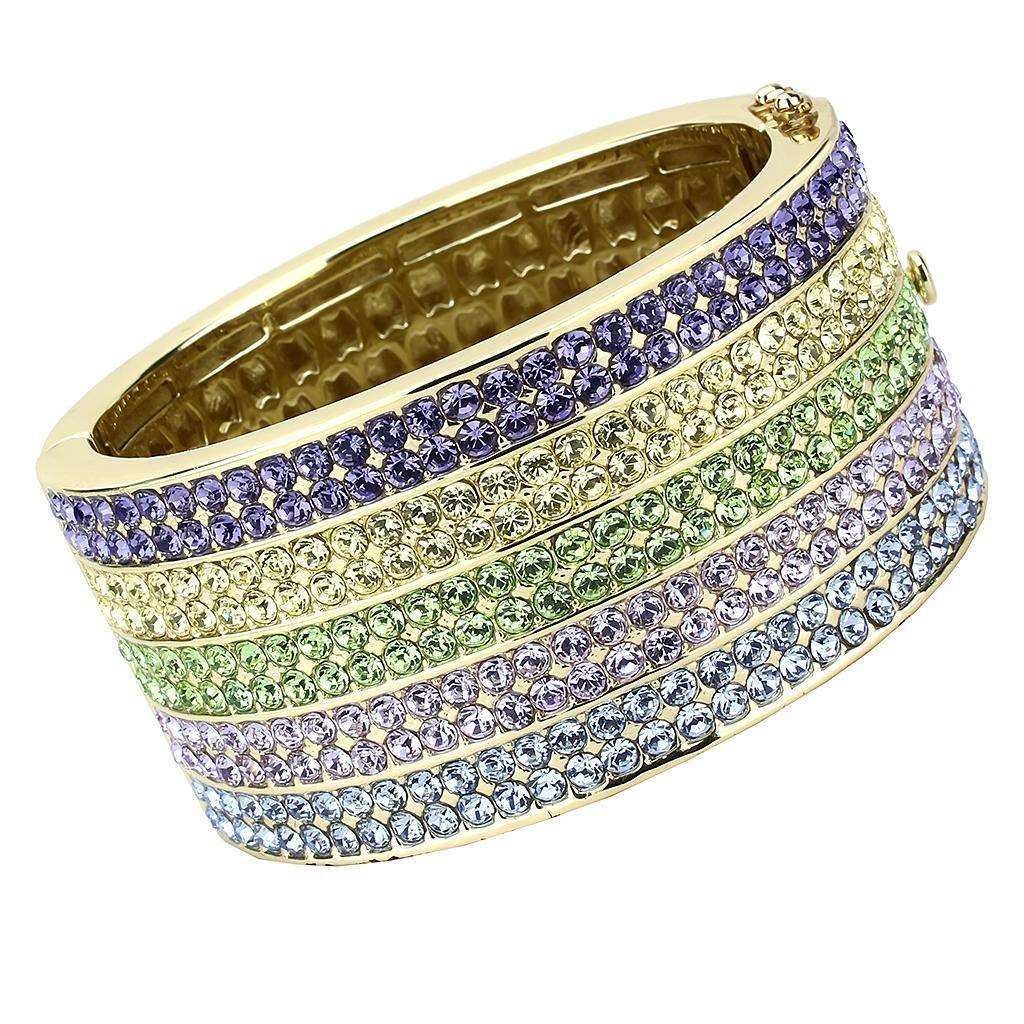 Gold Brass Bangle with Top Grade Crystal in Multi Color~3P's Inclusive Beauty