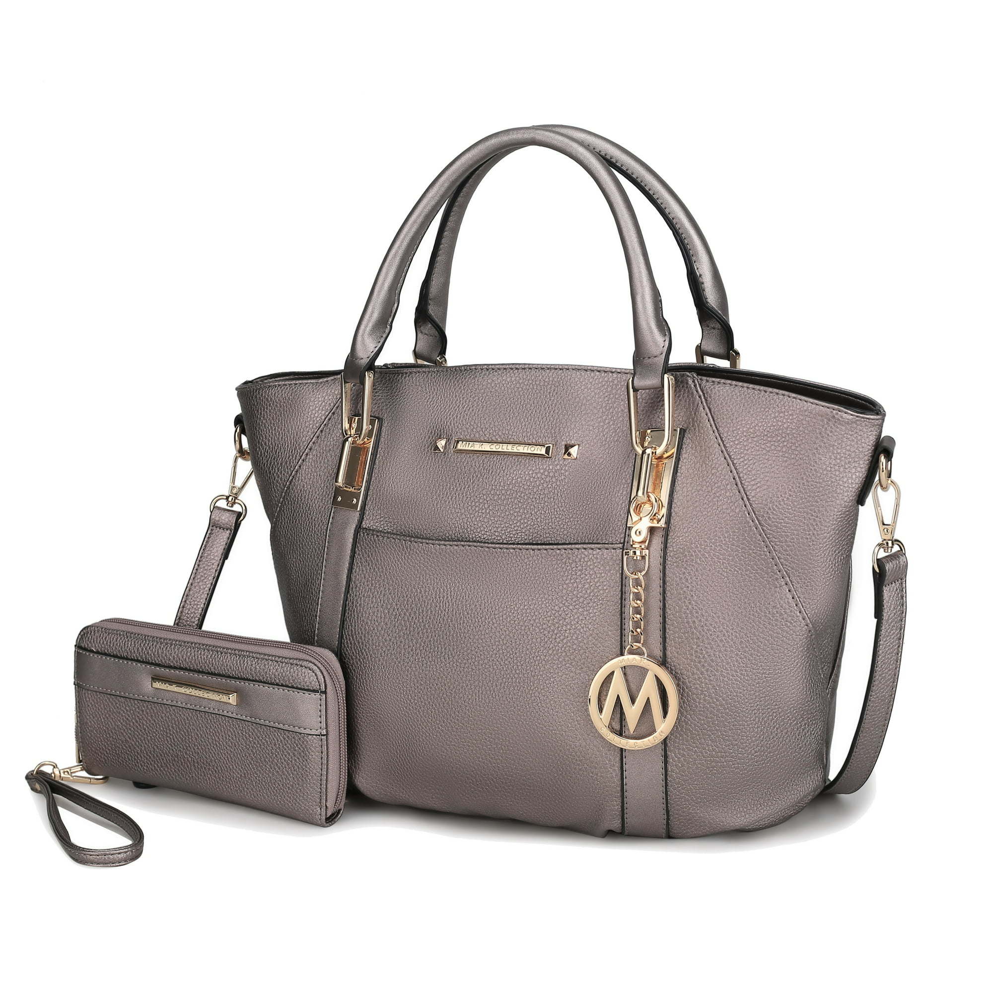 MKF Collection - Darielle Vegan Leather Satchel Bag with Wallet by Mia K. 2 Pieces - Pewter 3P's Inclusive Beauty