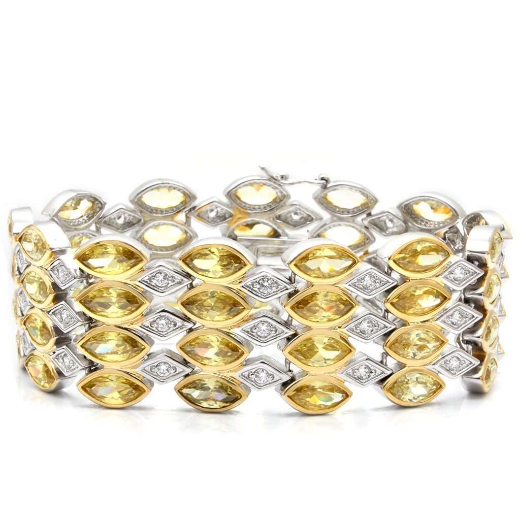 Gold + Rhodium Brass Bracelet with AAA Grade CZ in Topaz~3P's Inclusive Beauty