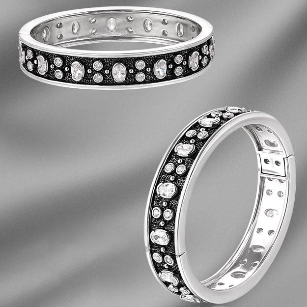 Classic Round CZ Belt - Sterling Silver Open Bangle 3P's Inclusive Beauty