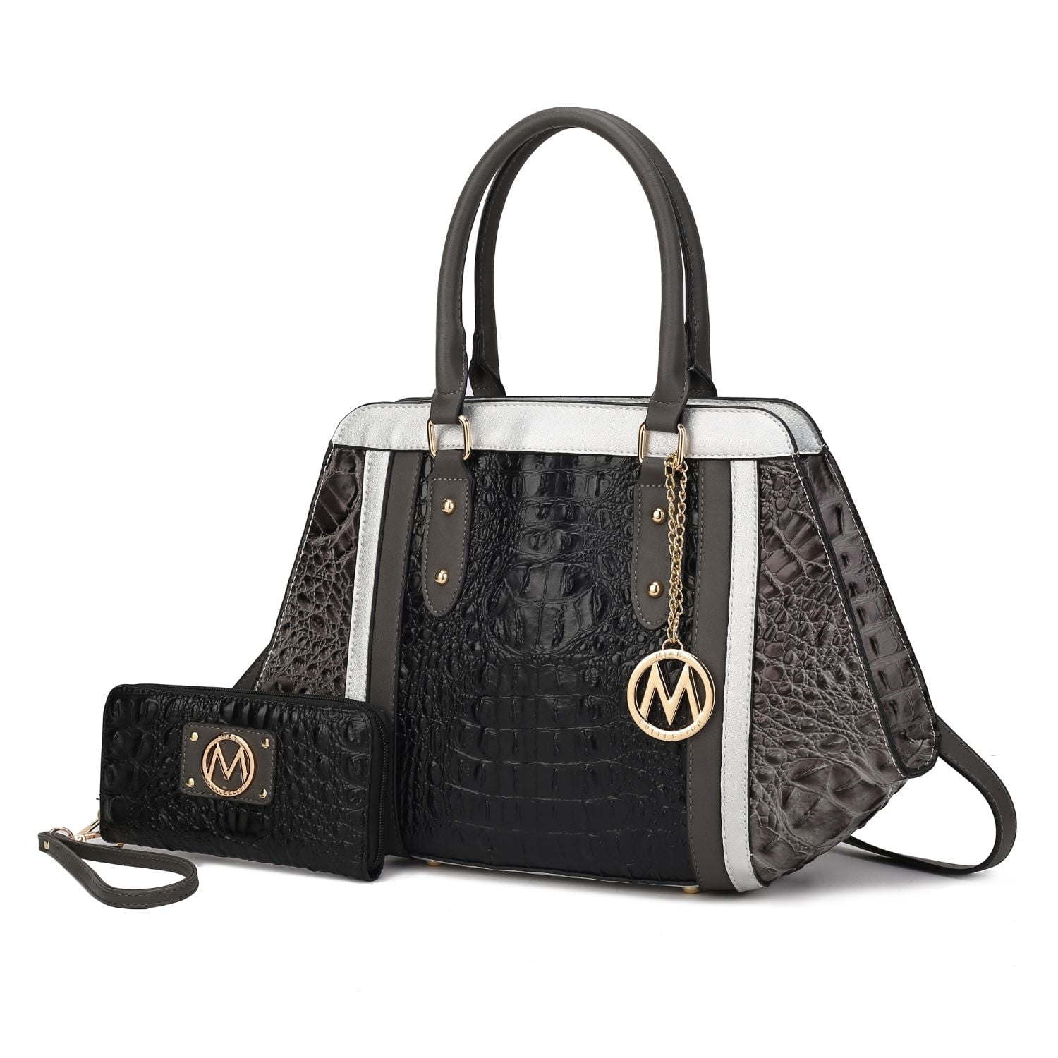 MKF Collection - Daisy Croco Satchel Handbag & Wristlet Wallet Set 2 pcs by Mia K - Charcoal Gray 3P's Inclusive Beauty