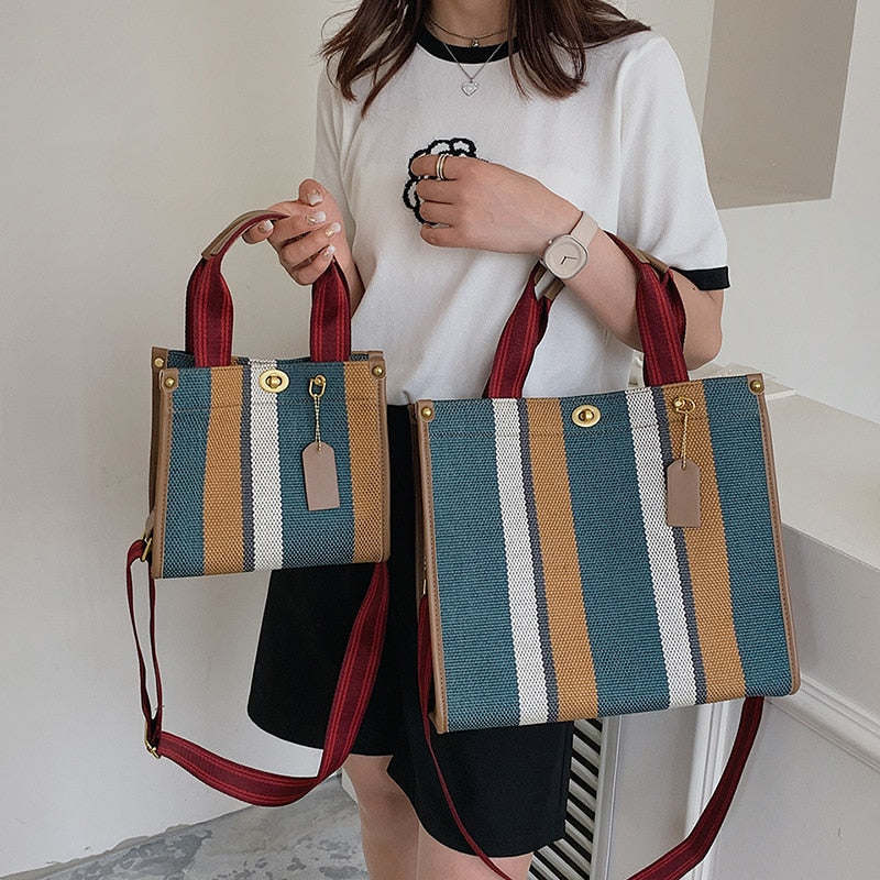 Canvas Stripe Vintage Tote Bags, Large and Small 3P's Inclusive Beauty