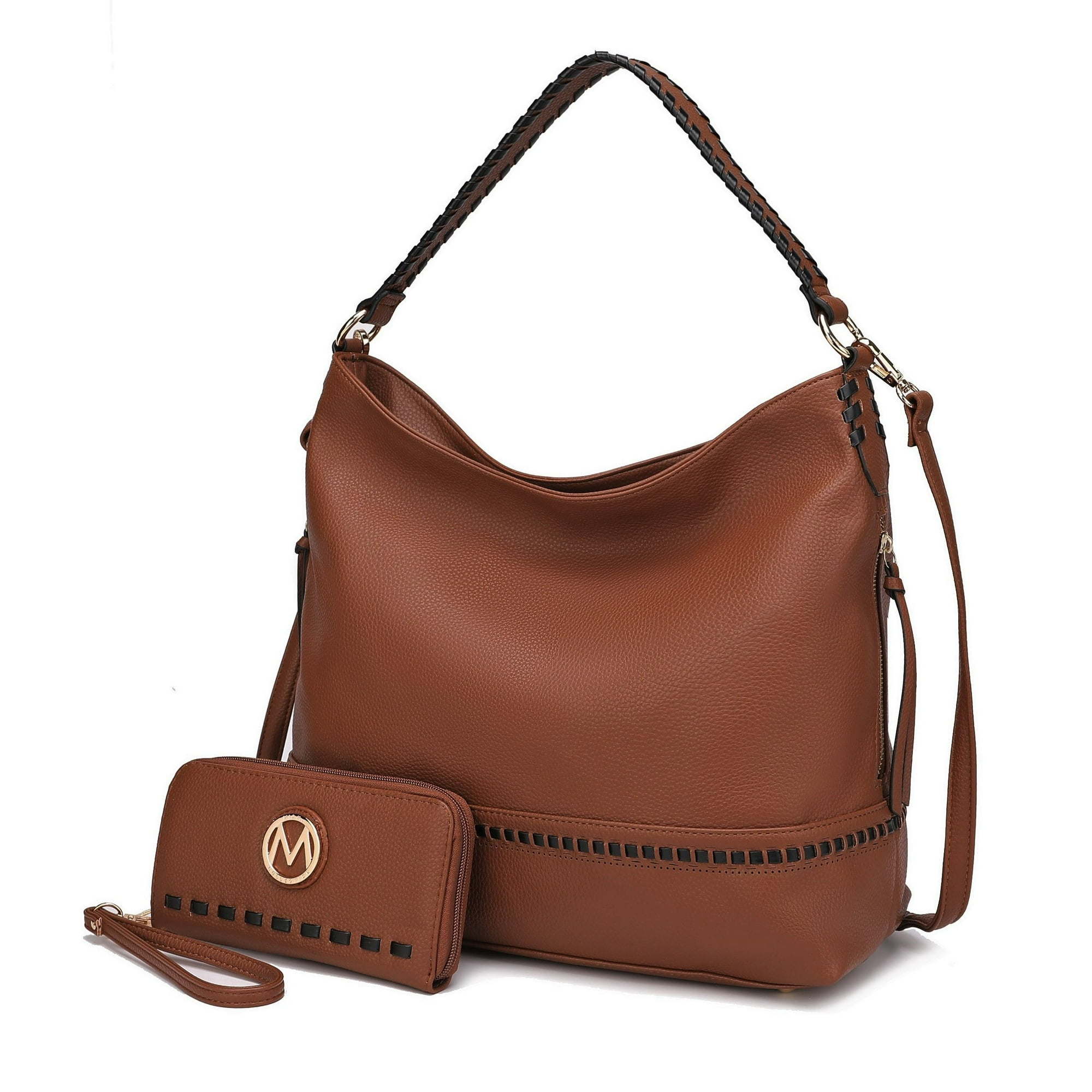 MKF Collection - Blake two-tone whip stitches Vegan Leather Shoulder bag with Wallet by Mia, Cognac 3P's Inclusive Beauty