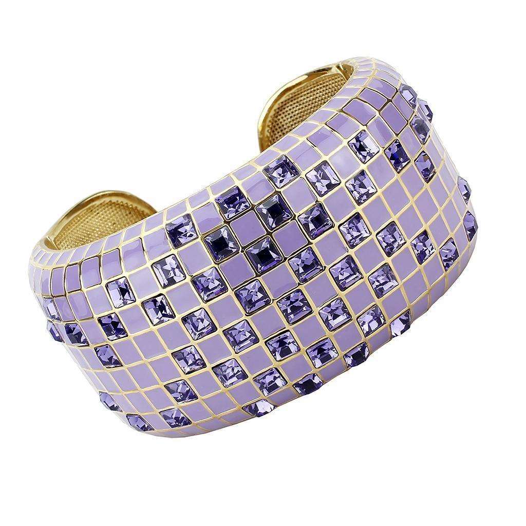 Gold Brass Bangle with Top Grade Crystal in Tanzanite~3P's Inclusive Beauty
